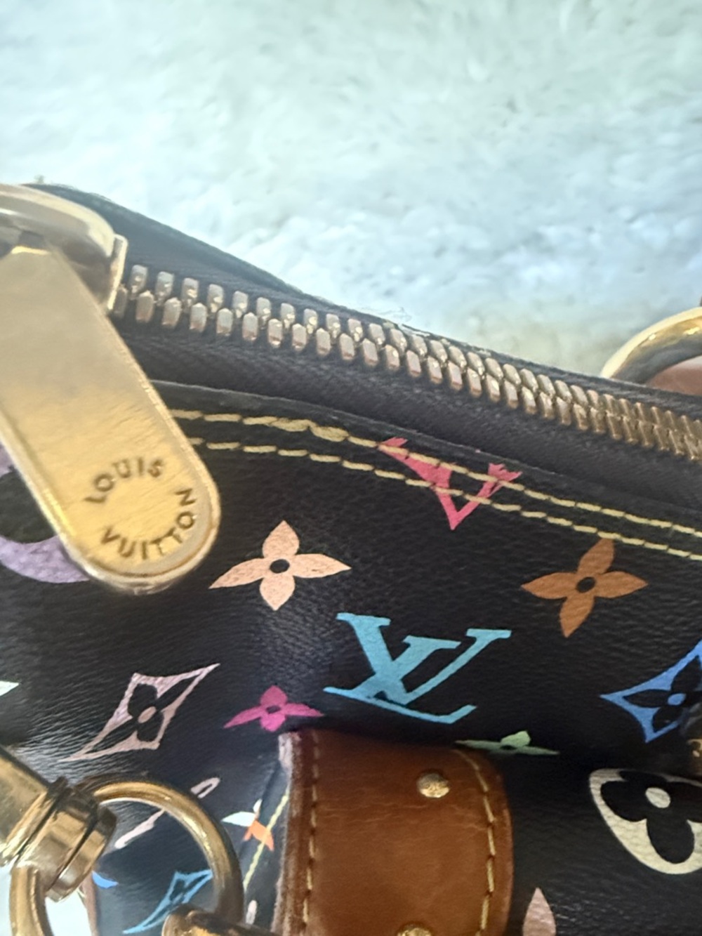 Louis Vuitton Black Multicolor Monogram Murakami Satchel with Brown Leather Rita - Picture 5 of 9